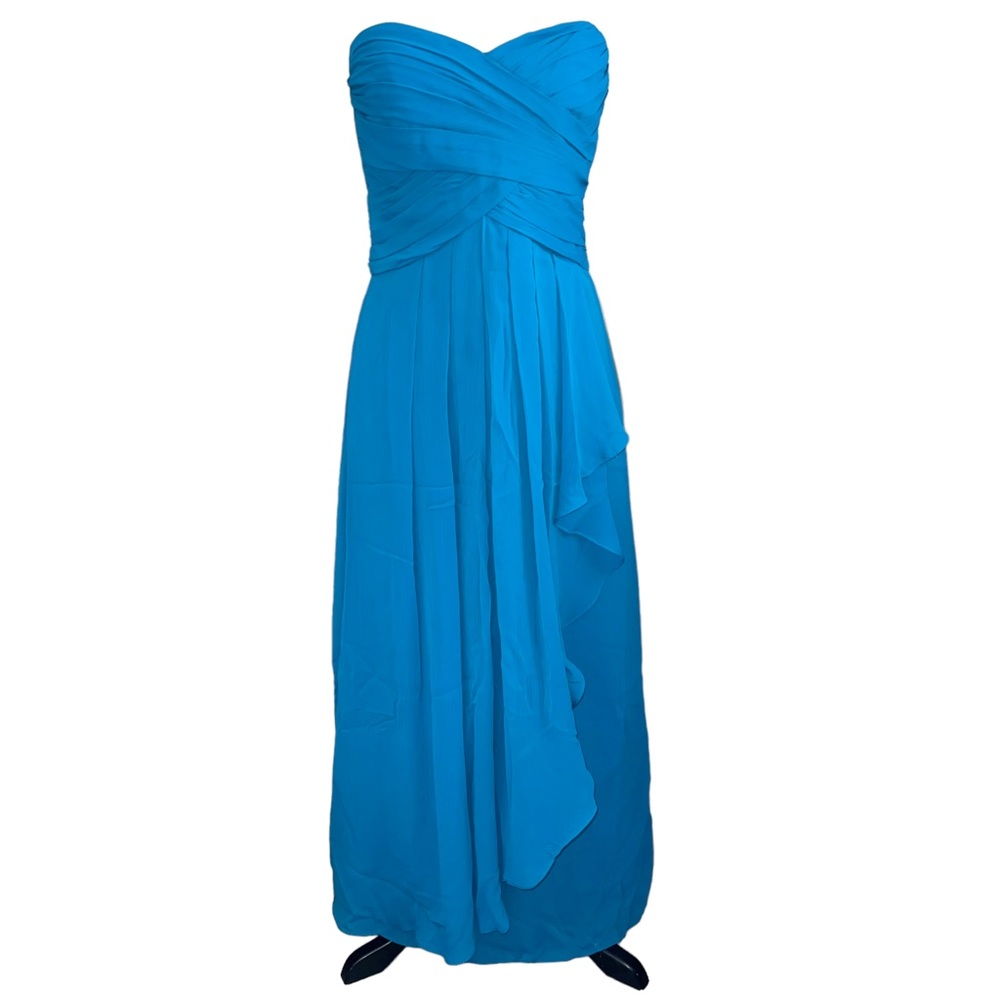 David’s Bridal Floral Full Length Strapless Dress Size 6 TEAL GREEN Wedding